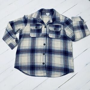 Women’s Time And Tru  Blue White  Button  Pocket Flannel Shacket Size M 8-10